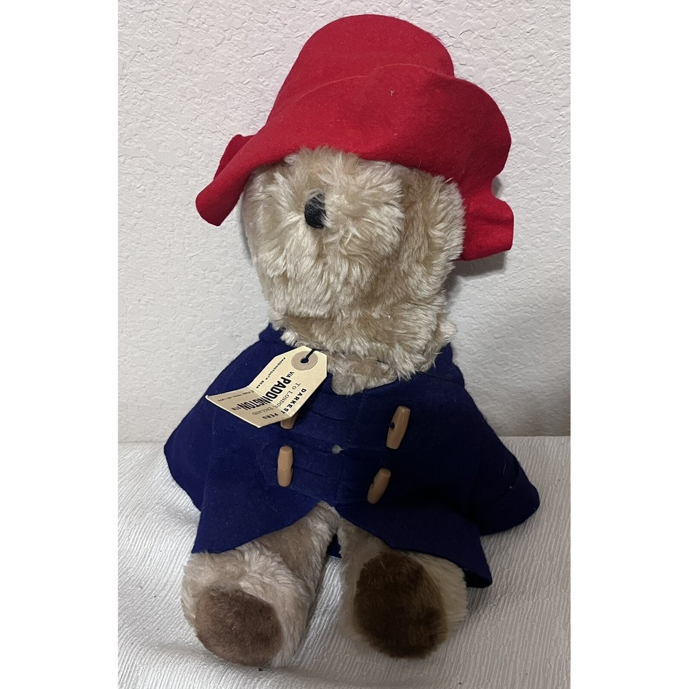 Vintage Paddington Bear Plush Eden Toys vtg 80s Blue Coat Red Hat Bonus Book